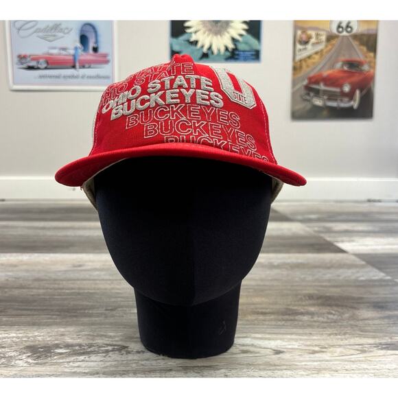 Vintage‎ Signature Sportswear Red Mens OS Ohio State Buckeyes Trucker Cap 80s - Picture 1 of 5